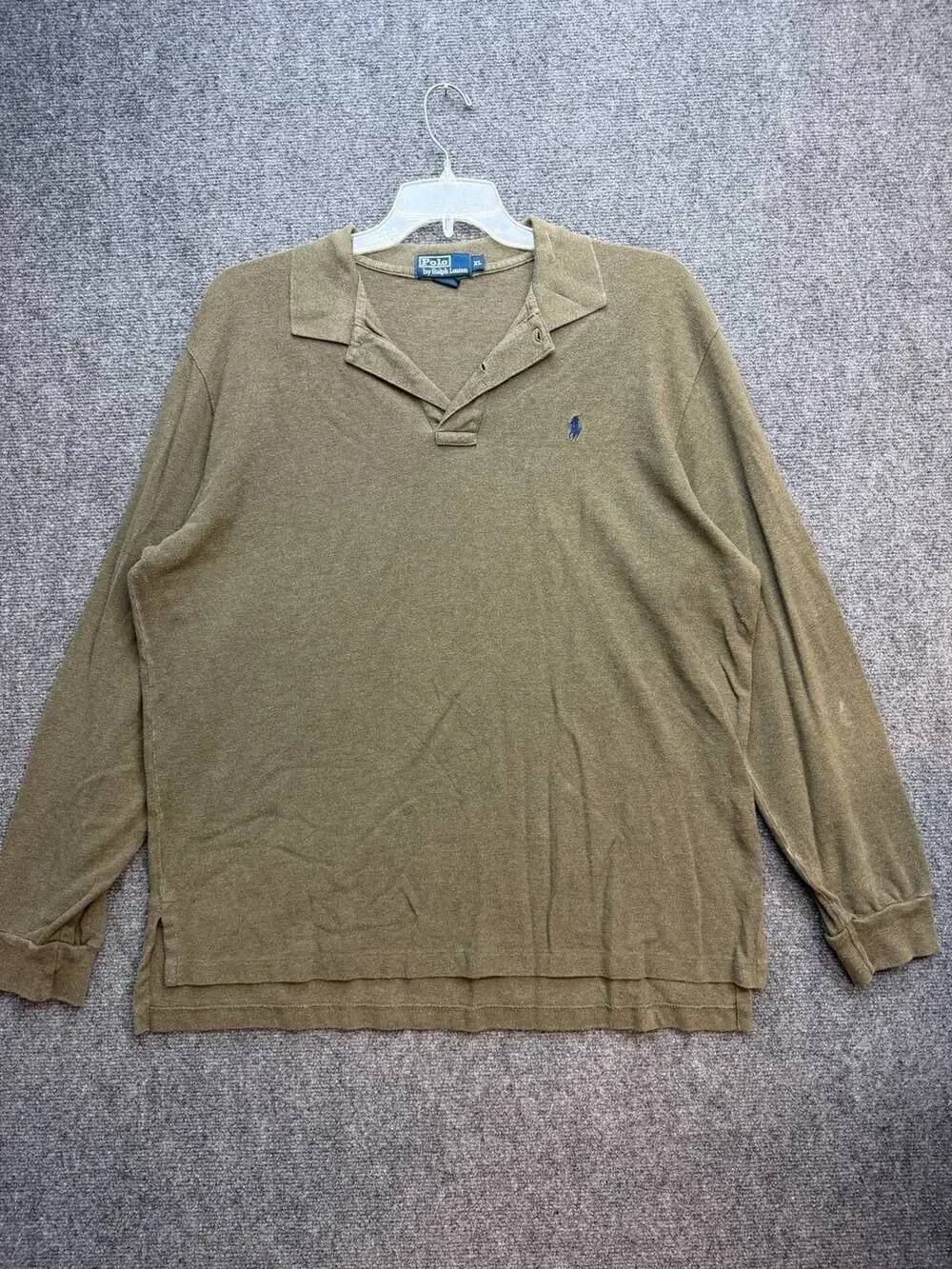 Polo Ralph Lauren Men's Olive Green Long Sleeve Cotton Polo Shirt Size XL